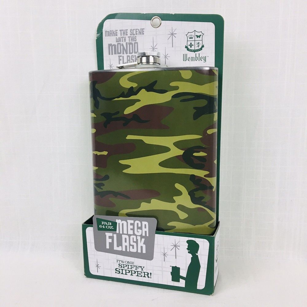 Wembley Camouflage Stainless Steel Flask Mega Big Ole King Size Holds 64 oz. NEW
